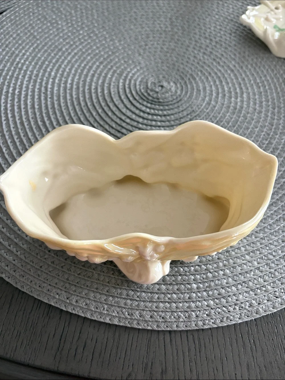 Belleek Lily of the Valley Trinket Dish with Yellow Accents
